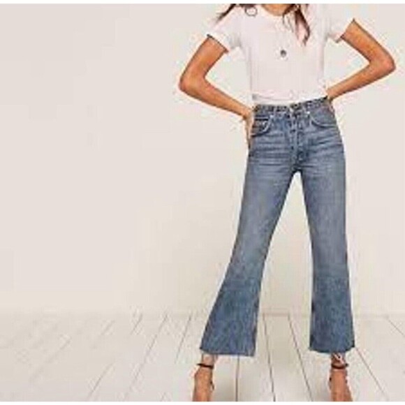 Reformation Mid Crop Flare Jeans Baltic Button Fly Size 28 - Picture 1 of 9